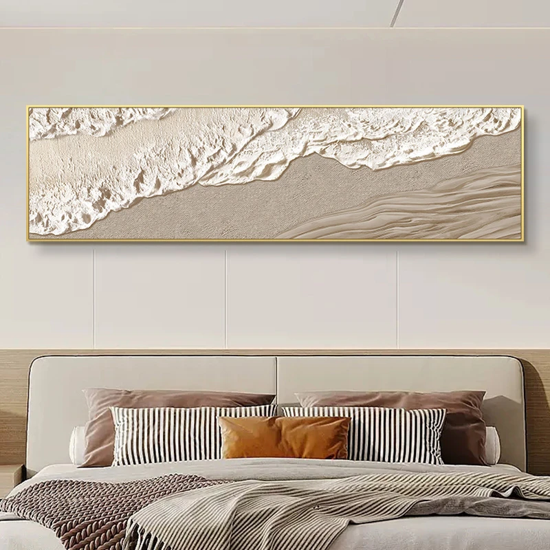 奶油侘寂风横版高级感卧室床头挂画沙发背景墙装饰画海40150