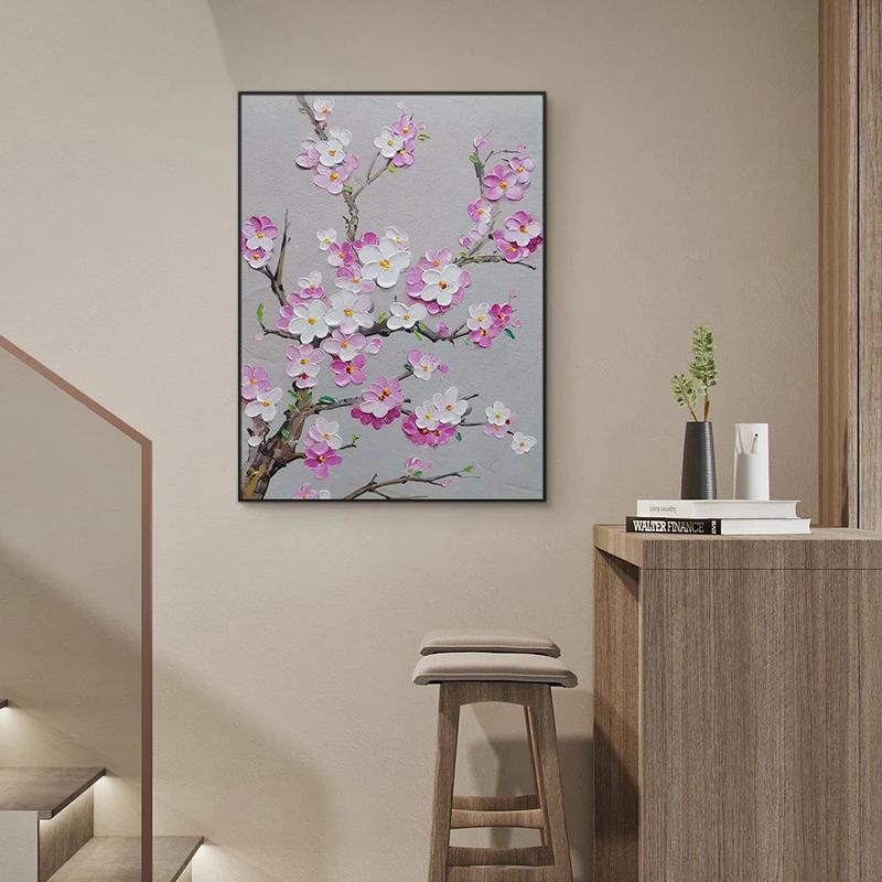 手工油画花餐厅小众艺术装饰画走廊过道现代简约挂画花6080