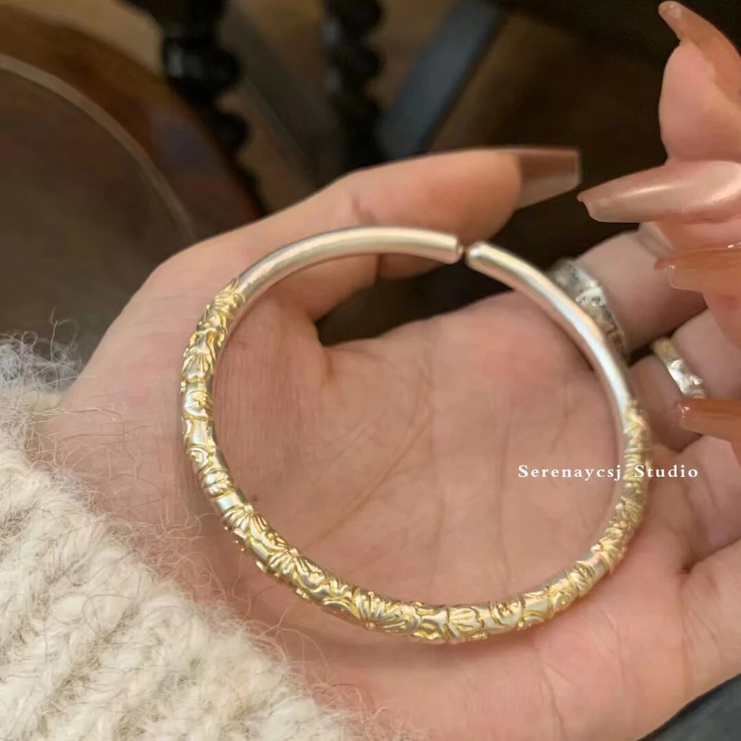 通体实心.古法描金紫荆花手镯K216