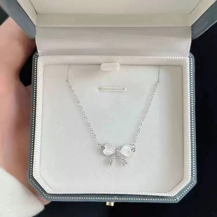 坠链均925银 通体.纯银蝴蝶结项链V21