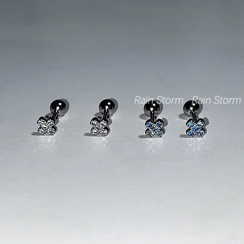 合金耳饰 2024新款超迷你十字架设计感小众设计闪钻耳蜗钉耳饰女