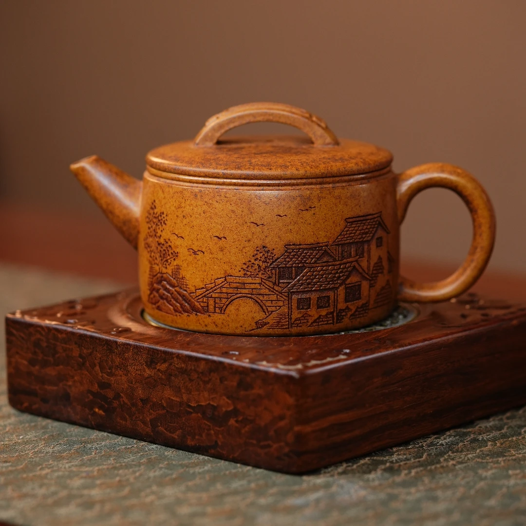 【上善若水汉瓦】宜兴原矿紫砂柴烧汉瓦壶刻绘江南古韵 上善如水