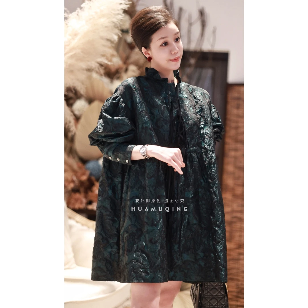 {花蕾原创}复古气质宫廷风中长款中国风女装秋冬时尚高级感连衣裙