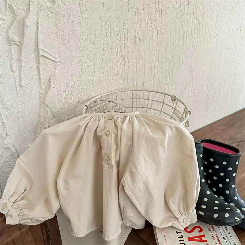 现货清货~100棉~ 女童秋季韩版蝙蝠袖百搭衬衫森系款