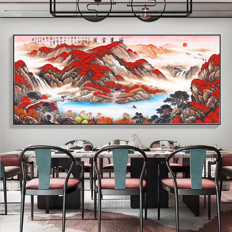 【鸿运当头】书房客厅沙发卧室横幅装饰画轻奢晶瓷铝合金横幅框画