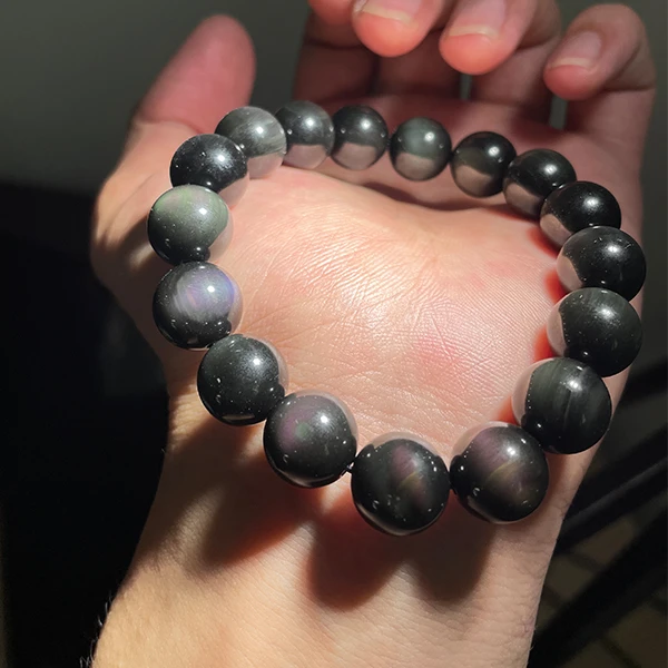 天然彩曜石手串12.3mm无优化女生男生送父亲送礼挡挡大手围福利