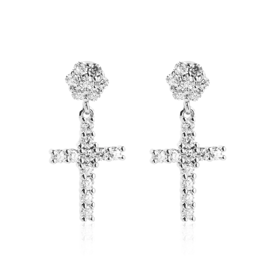 925银莫桑石耳饰 LUX高品质VVS莫桑石花簇十字架耳钉轻奢百搭