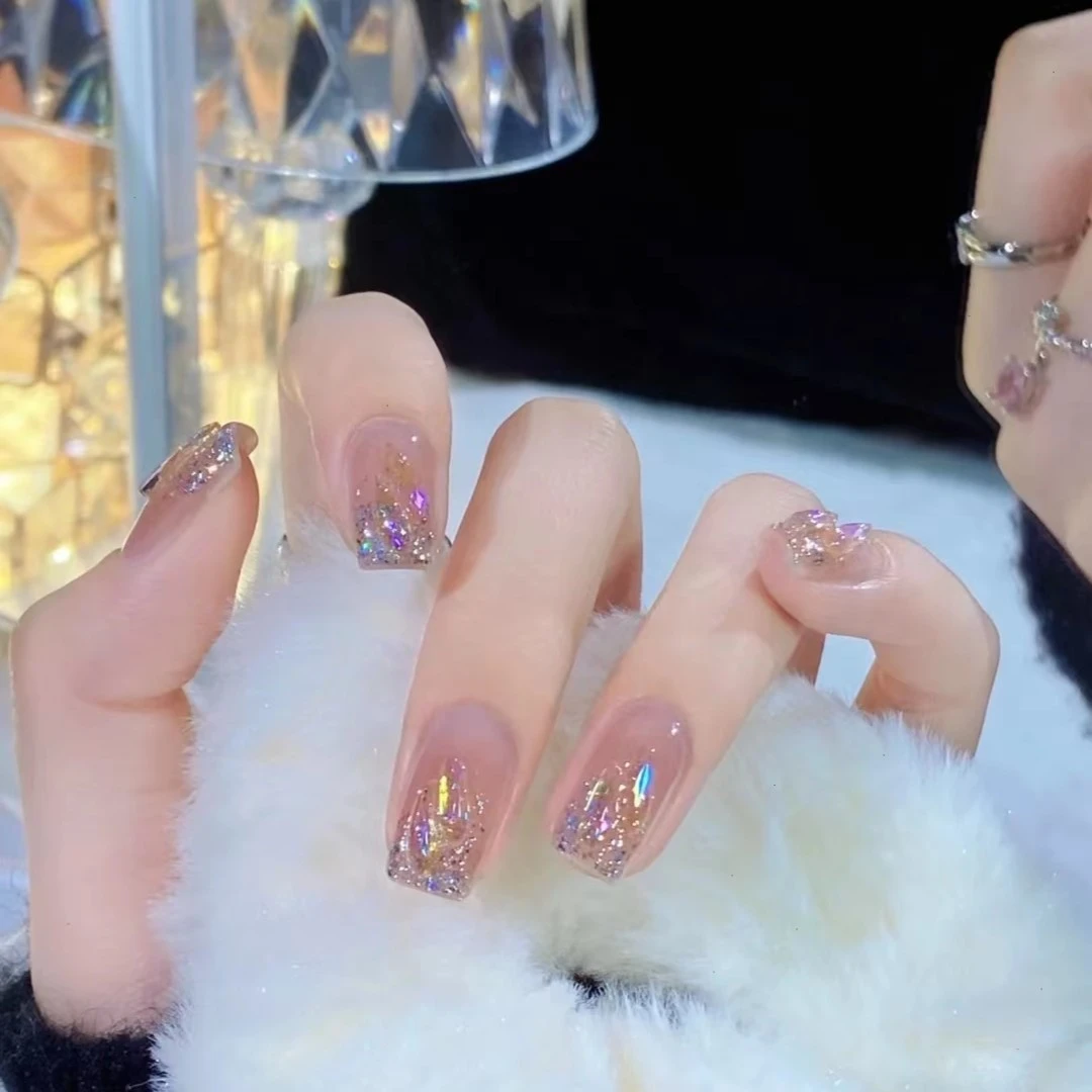 【温精灵】极光钻爆闪夏月茉手工定制穿戴甲可拆卸美甲贴片