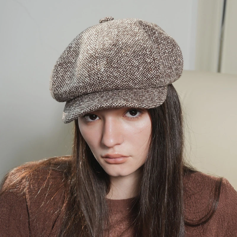 JOJOKUR复古风棕色麻点装饰耐看美拉德八角小裁片报童帽