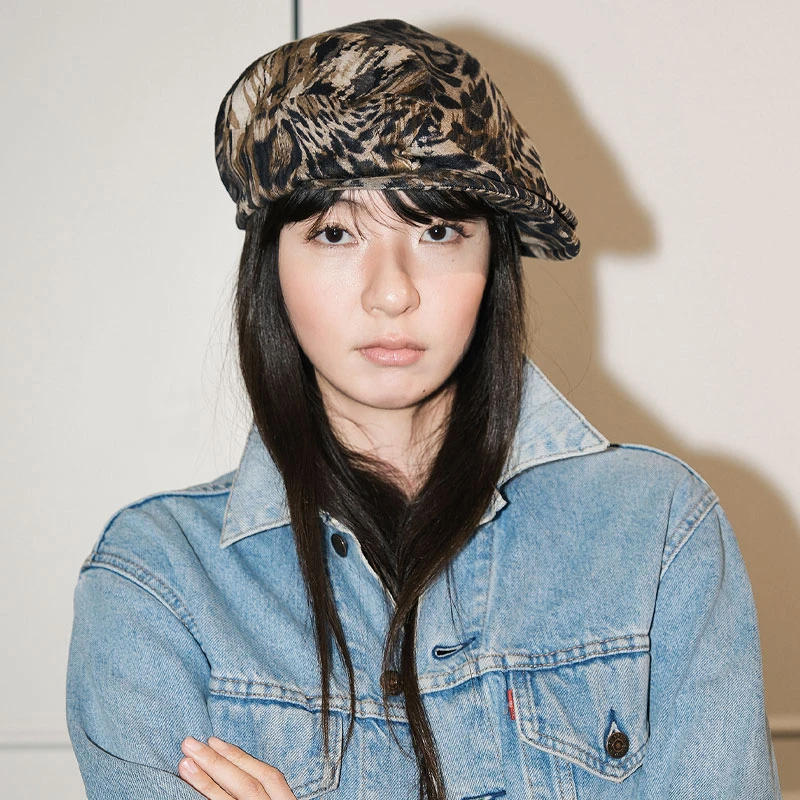 JOJOKUR小众设计低调气质德国数码印花时尚豹纹不对称设计报童帽