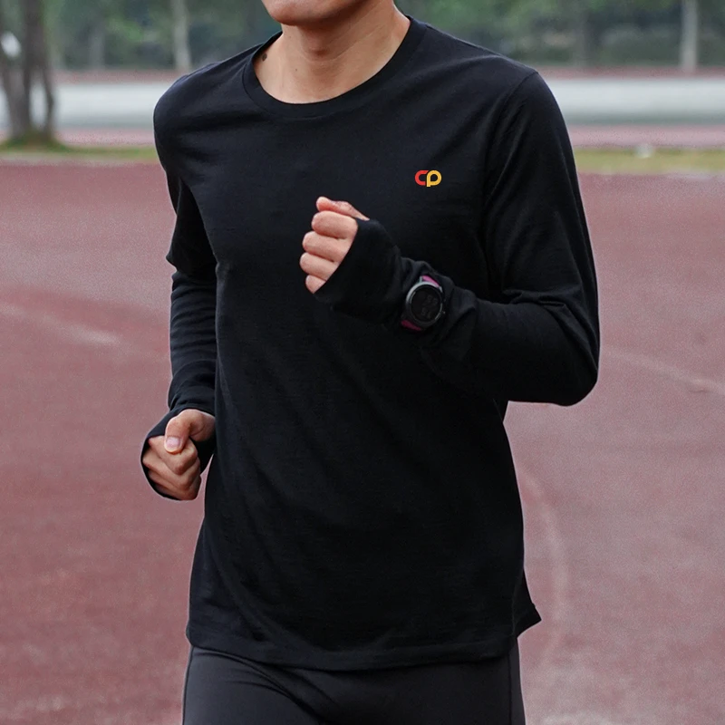 长跑时代美丽诺羊毛冬训跑步长袖保暖控温T恤运动训练服健身上衣