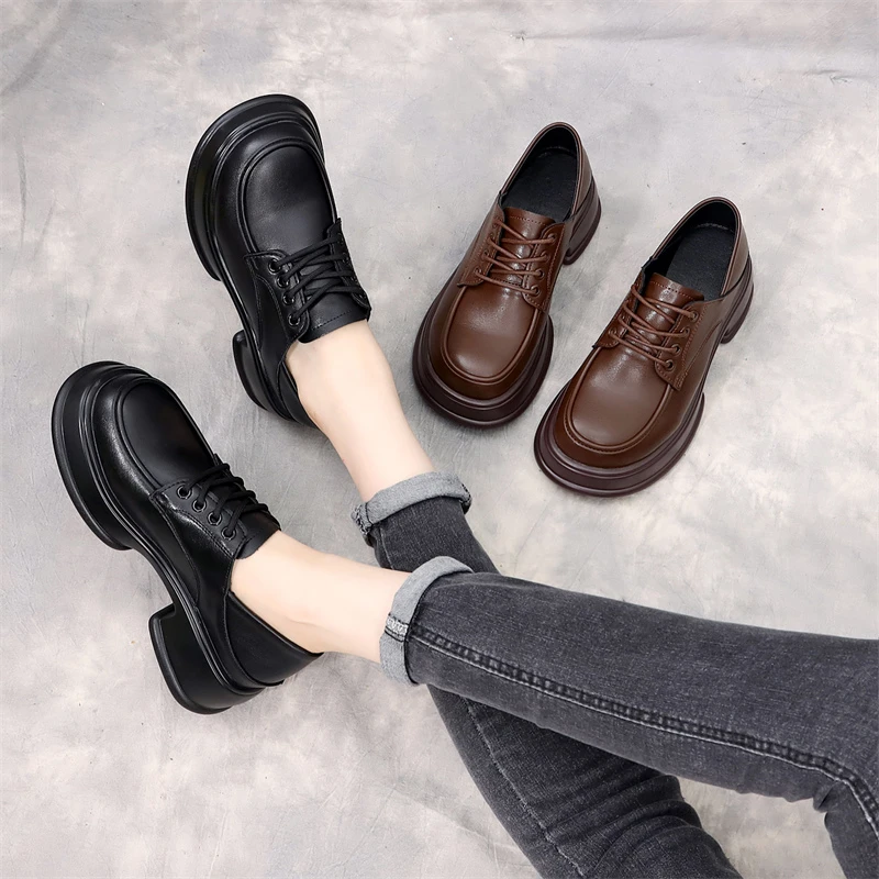 时尚春季乐福鞋女黑色2025年春秋新款软底粗跟小个子两穿小皮鞋