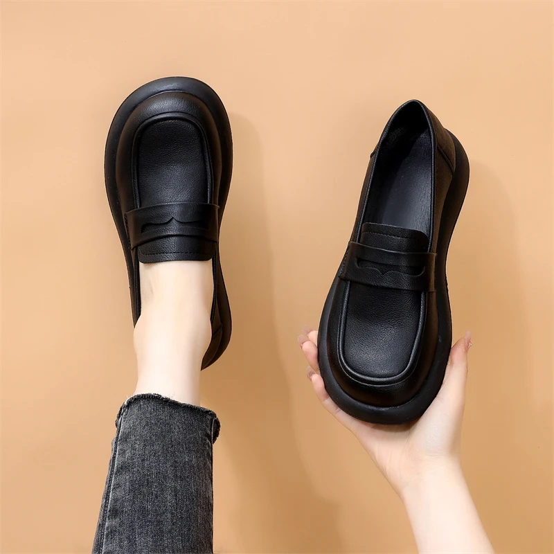 时尚百搭英伦风乐福鞋女2025年春季平底舒适轻便一脚蹬单鞋大码41