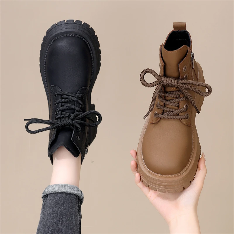 复古韩版马丁靴女英伦风2024年新款春秋单靴低帮圆头粗跟瘦瘦短靴