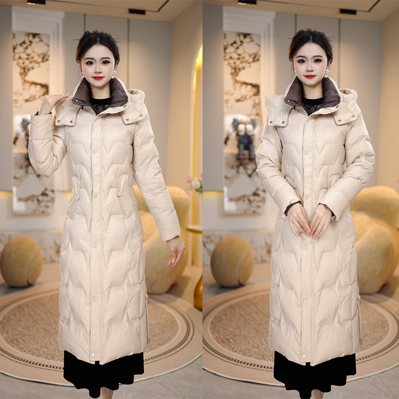 气质连帽保暖羽绒服冬季新款2024年减龄时尚显瘦防寒中长款外套