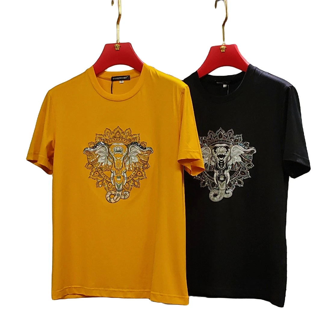 BOSHIWEIKE/波仕维克夏季男士时尚轻奢重工圆领短袖百搭棉T恤