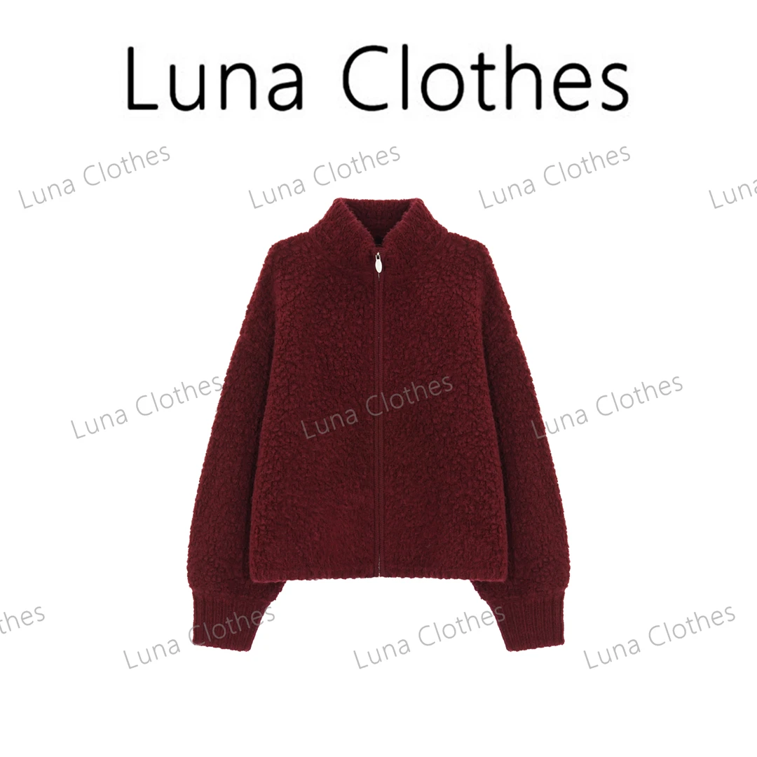 张妍LUNA'丹红'100羊毛小立领设计冬季加厚拉链保暖外套TZ00325
