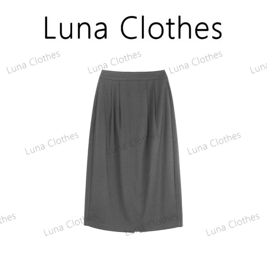 张妍LUNA“磨毛半身裙”秋冬中长款后开叉半裙0835