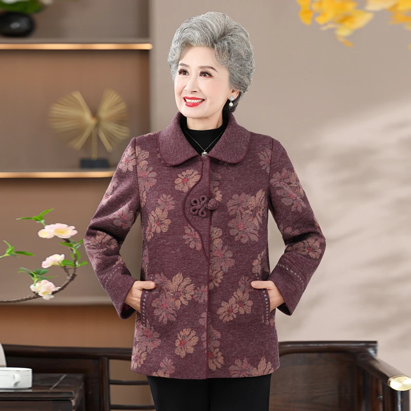 奶奶秋装外套女中老年人高档妈妈毛呢上衣60岁70老人太太秋冬衣服