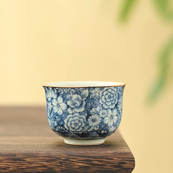 青花茶杯子个人男女专用主人杯小号复古品茗杯家用陶瓷泡茶单杯