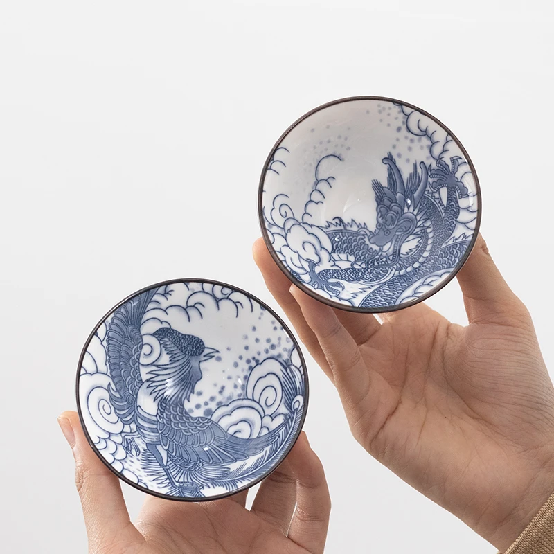 青花瓷斗笠杯陶瓷大号功夫茶杯仿古茶盏主人杯普洱茶杯ZHTJ0007