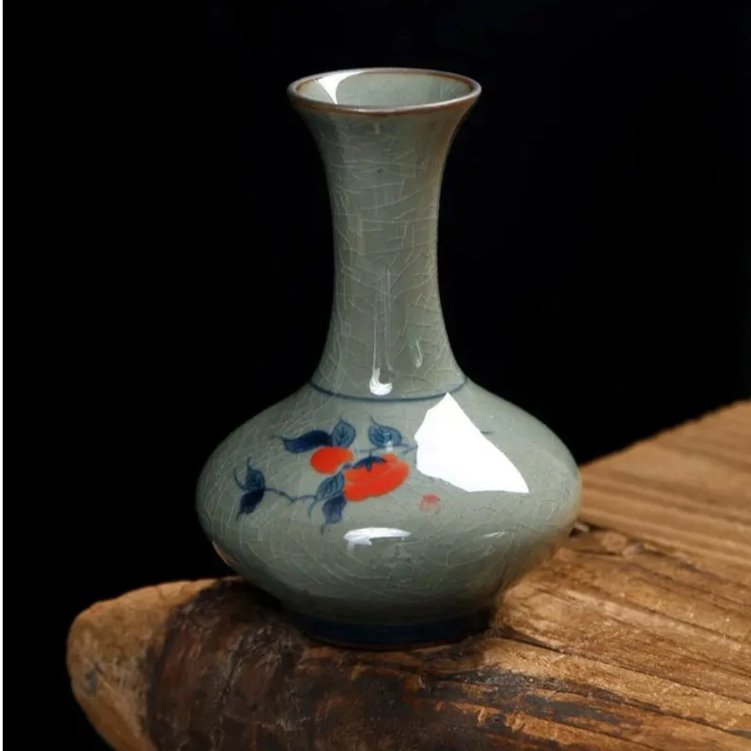 花瓶陶瓷青花瓷装饰品摆件水培器皿小花插鲜花干花哥窑凤尾瓶C745