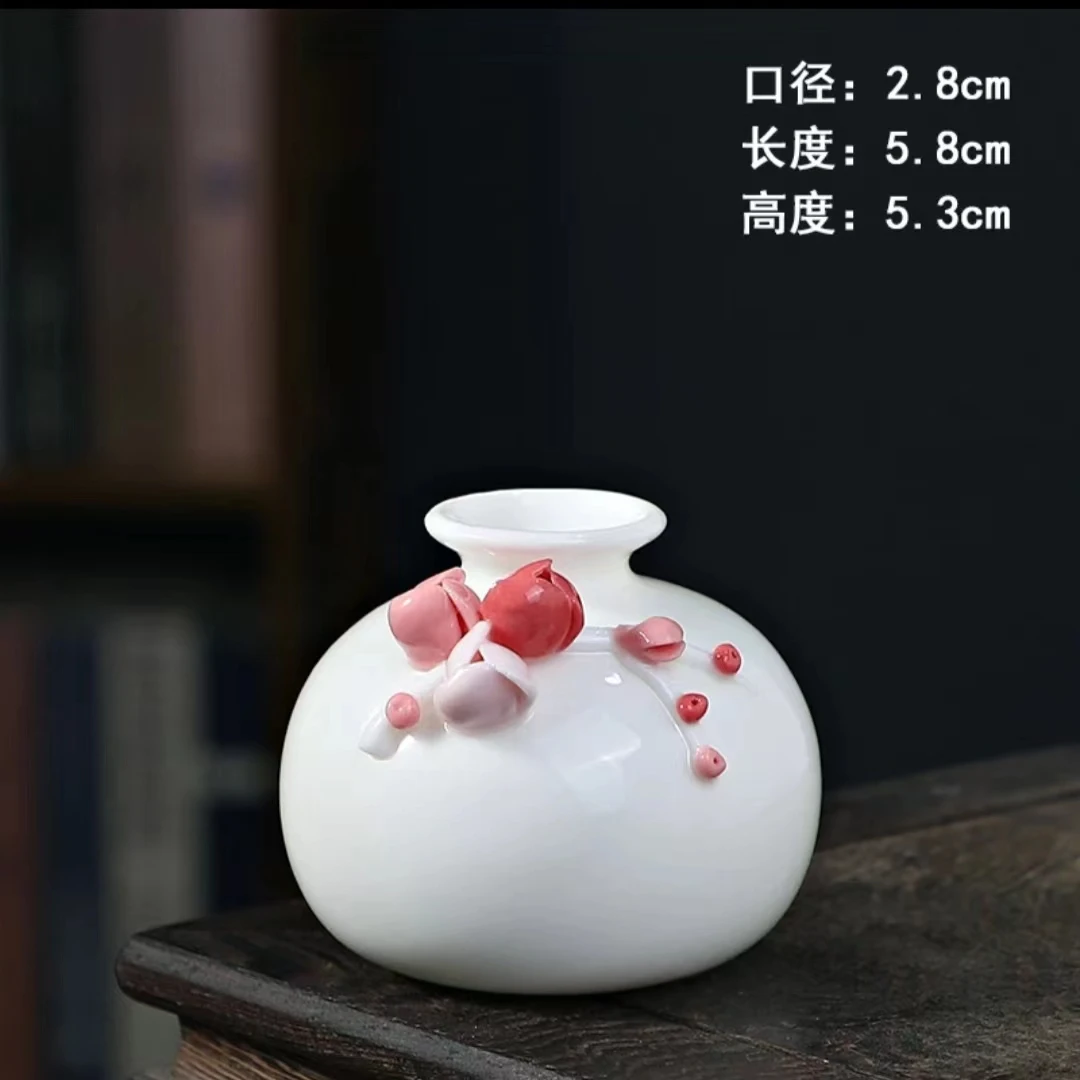 白瓷手工捏花花瓶陶瓷水培迷你小花器中式插香薰瓶X027