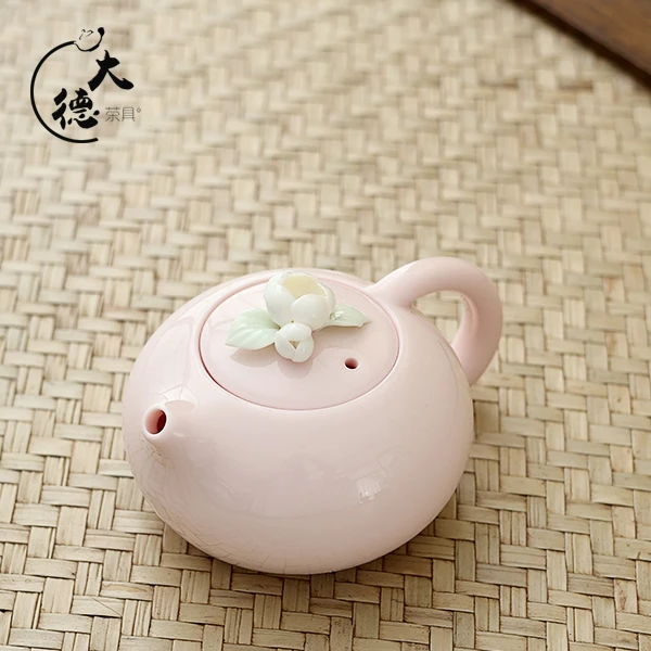 粉色捏花陶瓷西施壶女士家用泡茶壶单壶下午茶泡茶器功夫茶具C259