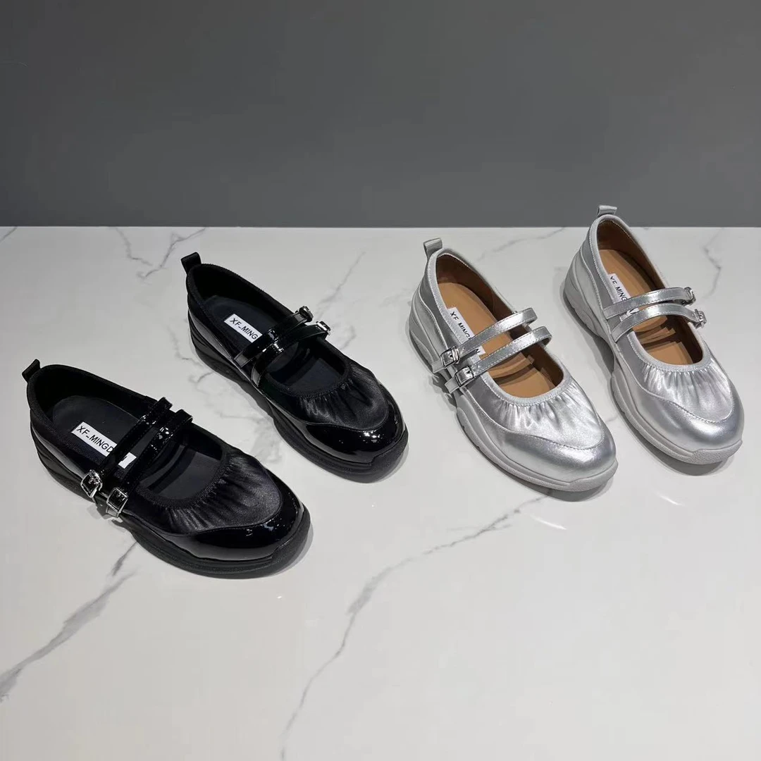 欧货欧洲站2024秋季新款真皮女鞋厚底一字扣浅口芭蕾舞玛丽珍单鞋