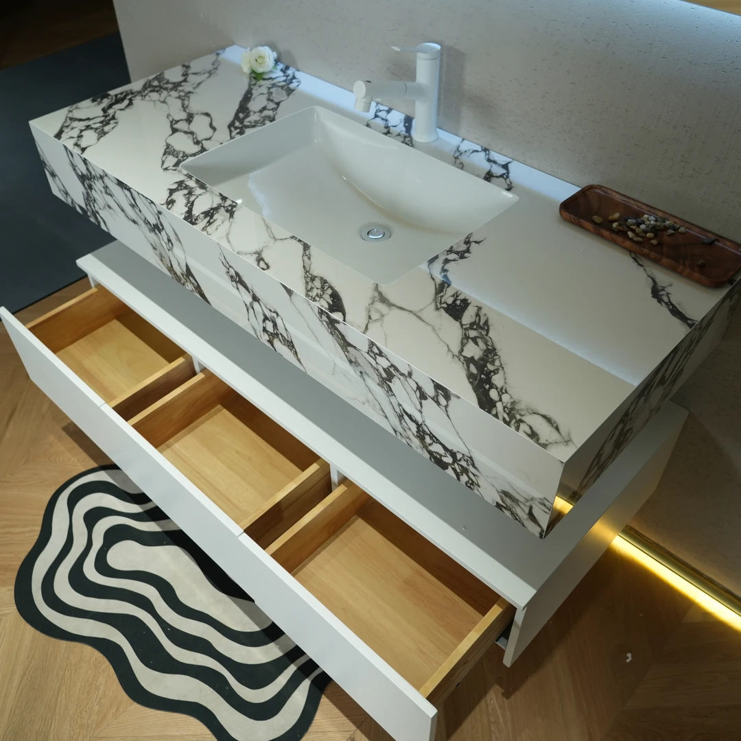 清仓！特价1500包安装橡胶木烤漆浴室柜岩板无缝陶瓷盆