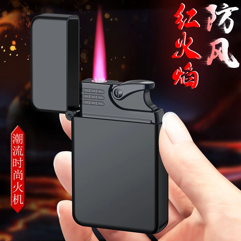 新款防风高级夜光创意金属轻薄直冲充气防风红焰打火机送男士潮