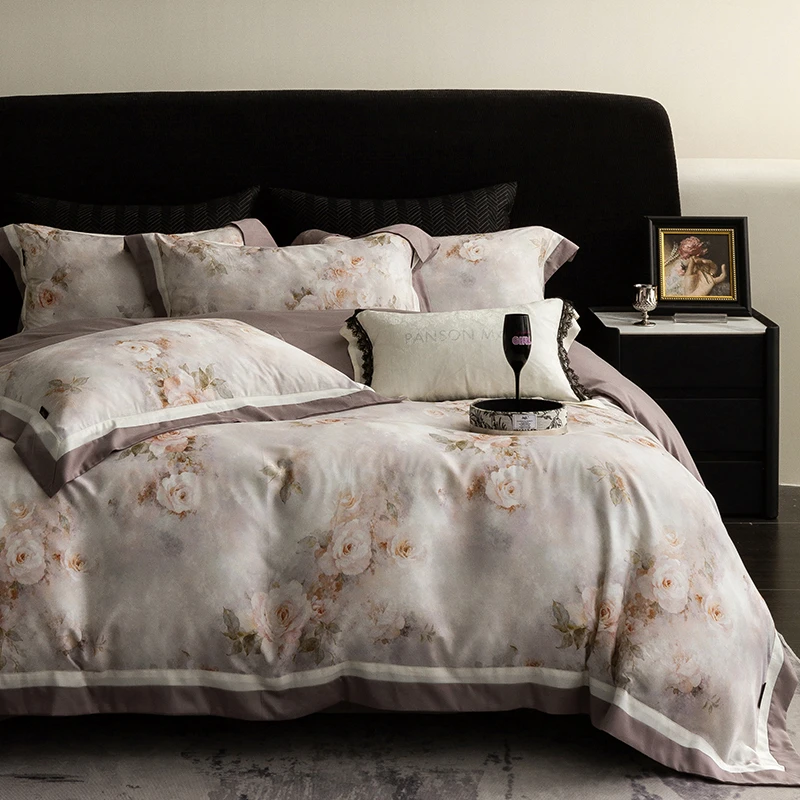 WWW全棉100S秋冬数码印花双拼脚工艺款陶瓷磨毛床品四件套 A0012