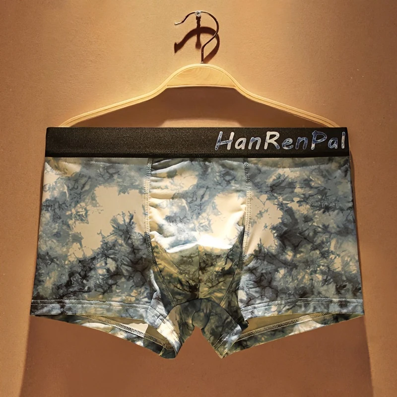 冰丝无痕男士内裤男款平角裤裤头夏季透气潮流青年个性印花四角裤