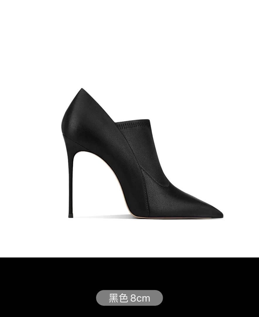 真皮白色简约百搭尖头细跟高跟鞋女2023秋季新款不掉跟深口单鞋