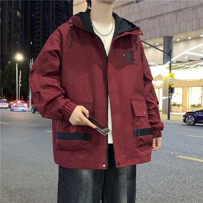 W113男秋冬季新款百搭夹克连帽宽松休闲青年外套帅气春季学生上衣