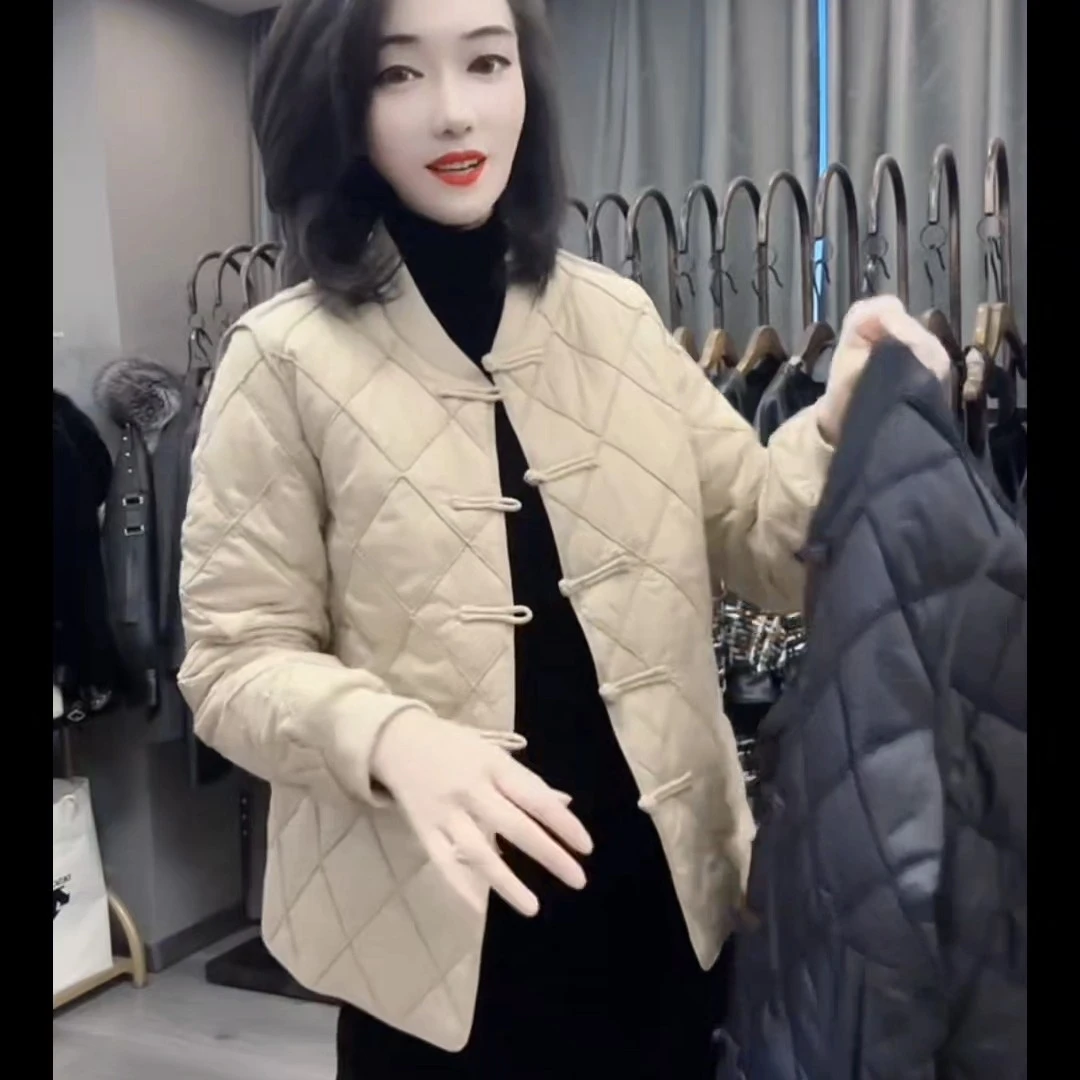 复古新中式盘扣设计棉服短外套2024秋冬款气质轻薄压格夹棉外衣女