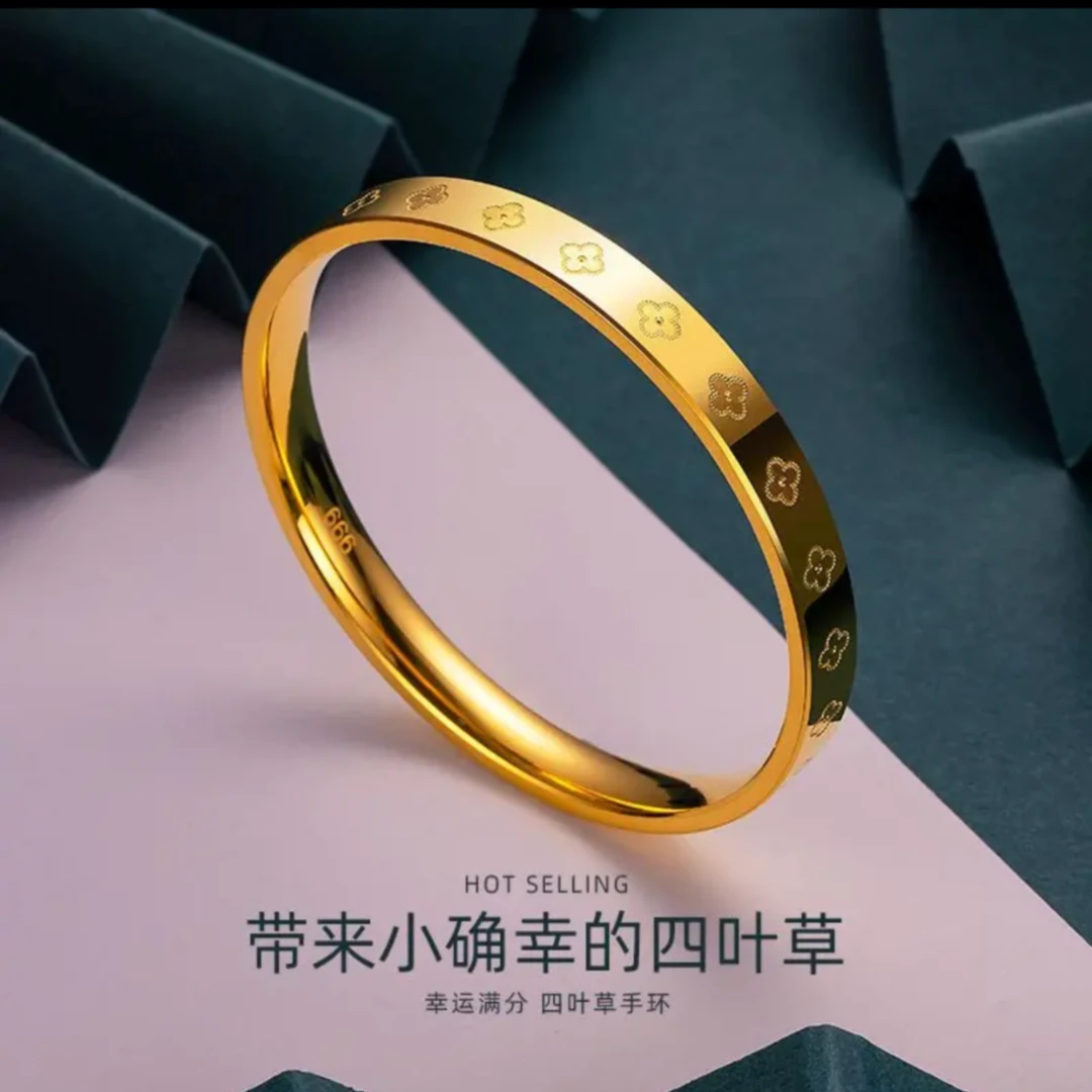 钛钢手镯 高级感幸运草手环时尚小清新四叶草闭口女手镯时尚气质