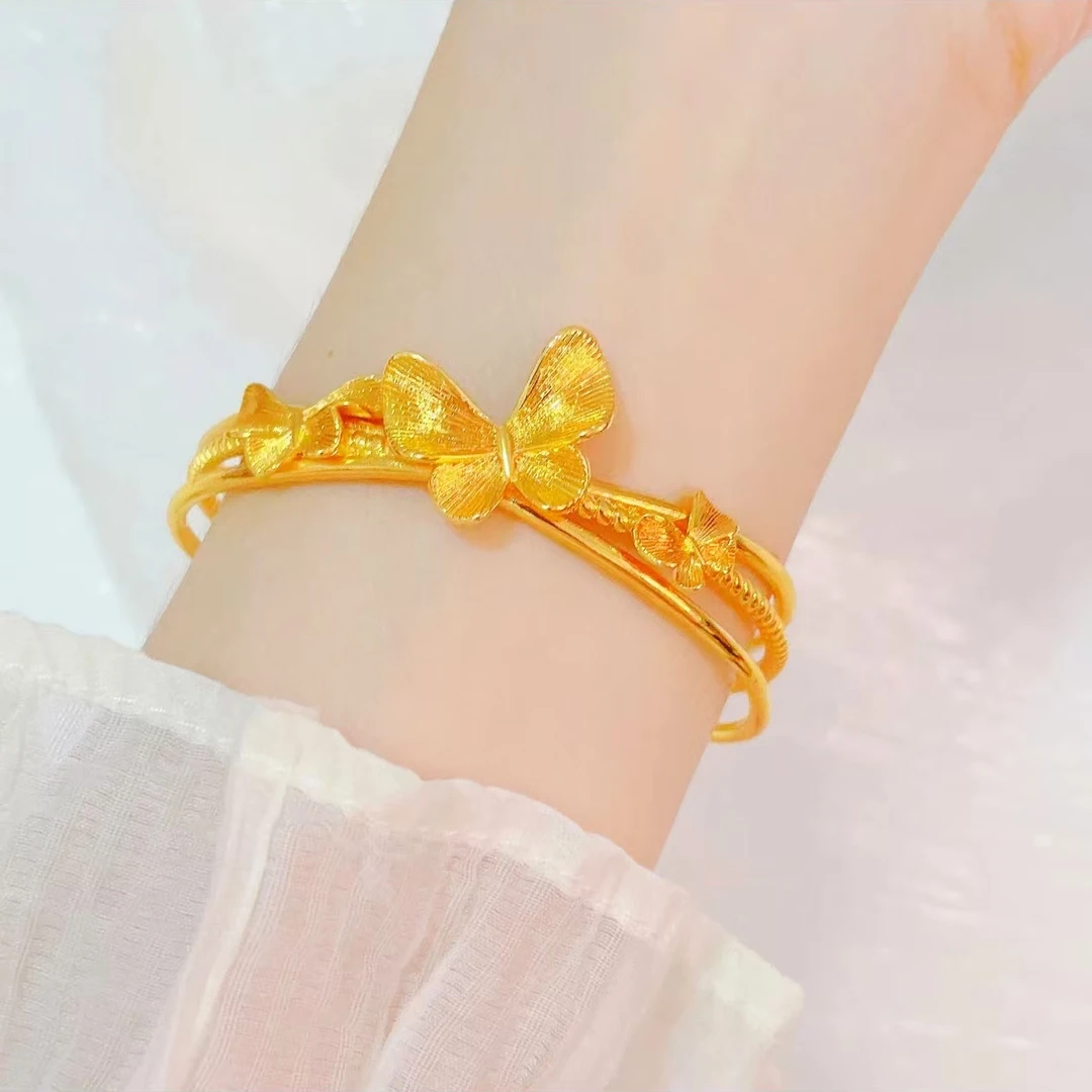 钛钢手镯 镀K金 时尚轻奢气质开口蝴蝶手镯