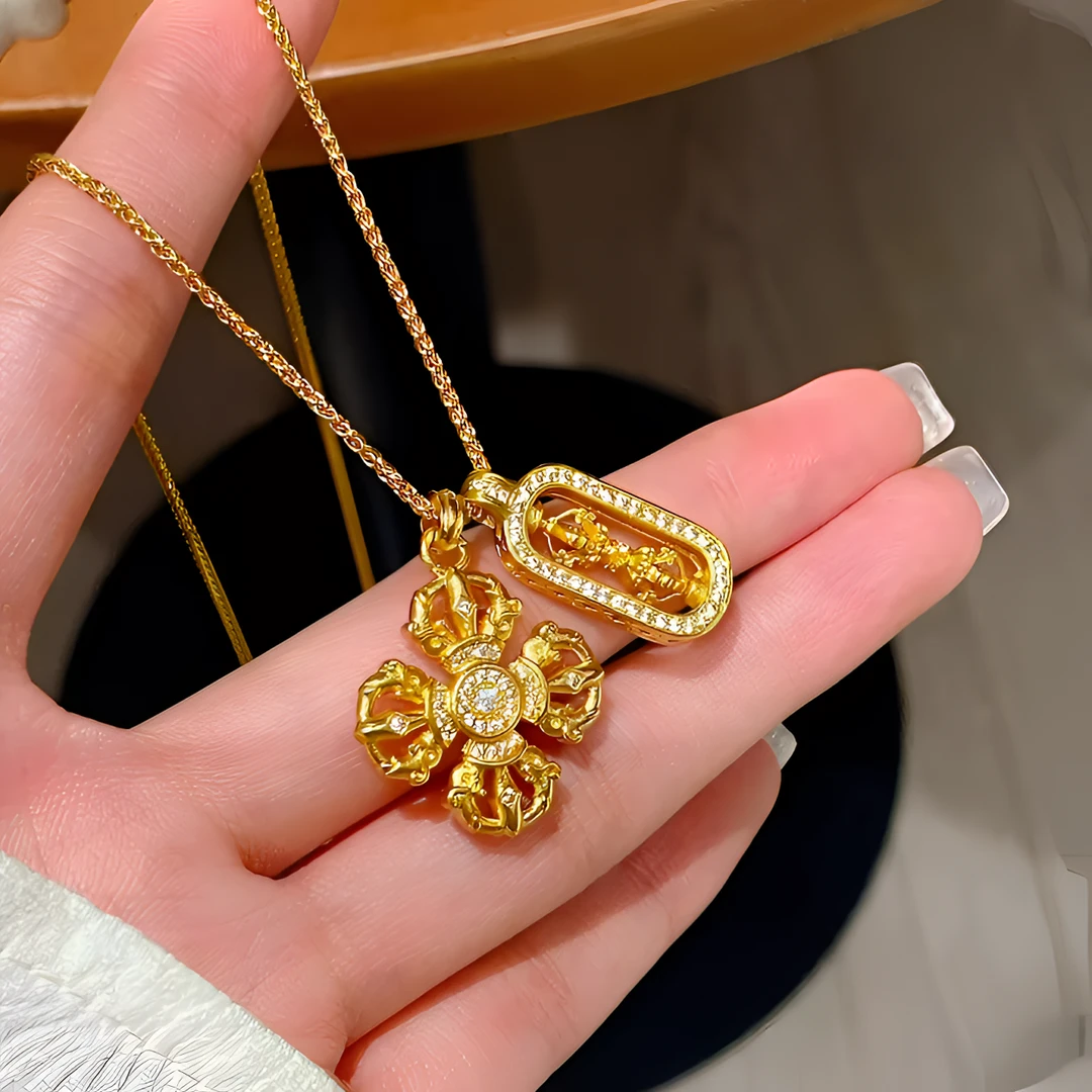 钛钢项链 韦雪同款四叶草金刚杵项链肖邦链 M扣