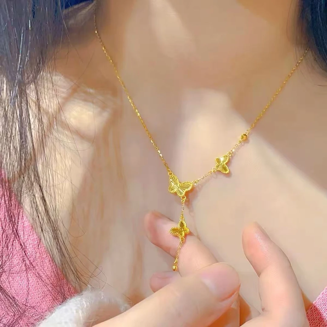 钛钢项链 镀K金 镭射蝴蝶项链轻奢气质时尚百搭小众简约高级感M扣