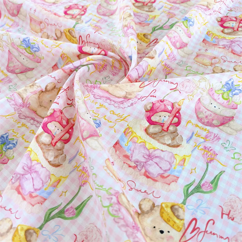 24年新款高密锦棉格子草莓熊系列lo裙洛丽塔风格衬衫夏天布料