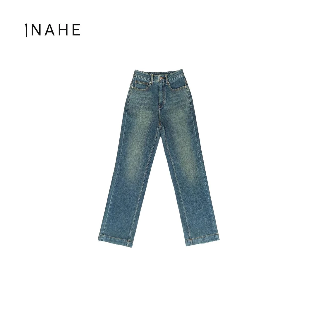 【中古牛仔裤】秋冬新款复古蓝微弹窄版直筒显瘦中古牛仔裤