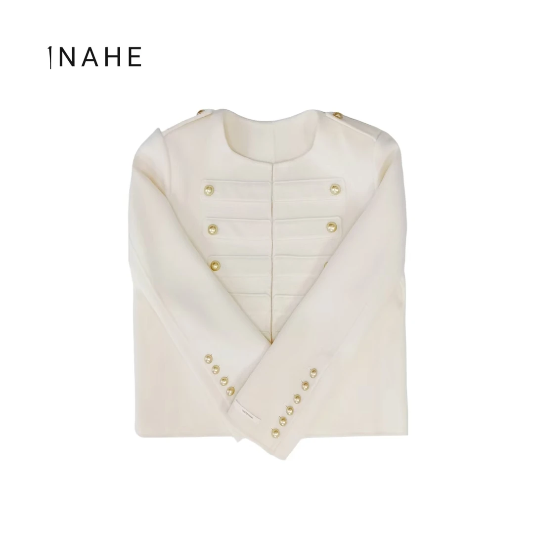 【年华】秋冬山羊绒双排扣小香风外套夹克女时尚圆领气质极简风