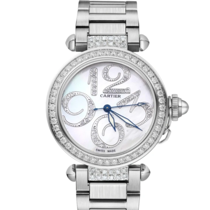 99新 Cartier/卡地亚 帕莎系列W31044M7贝母盘后钻腕表/WHT016088