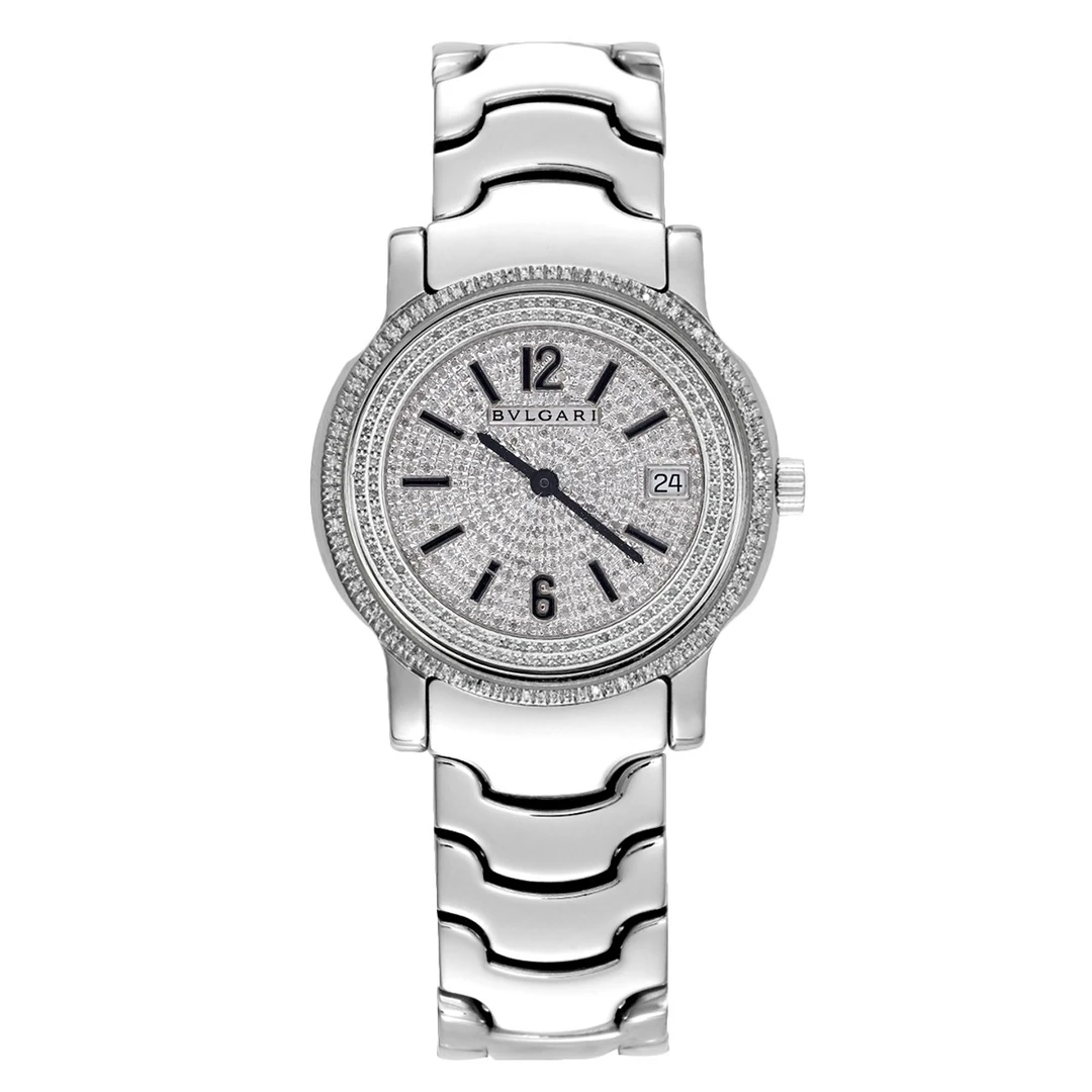 99新 BVLGARI/宝格丽 35mm精钢石英腕表/满天星/后钻/WHT015426