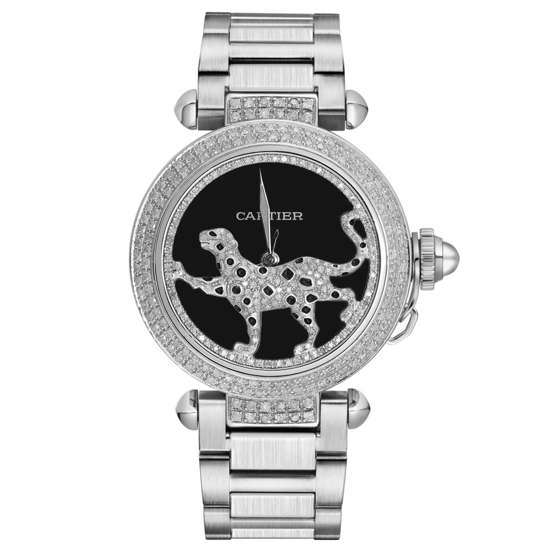 99新 Cartier/卡地亚 帕莎系列W31043M7豹子腕表/后钻/WHT012906