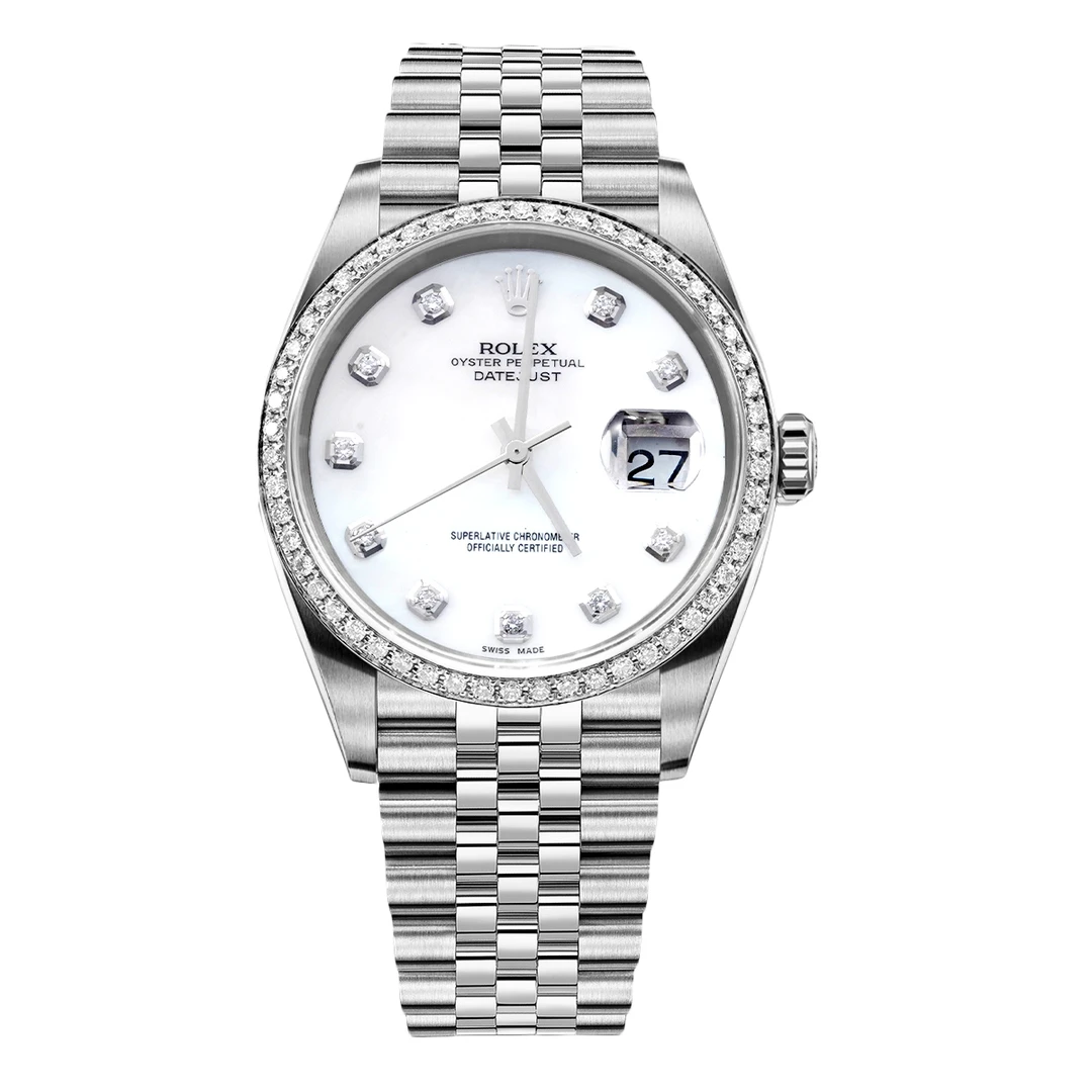 99新 Rolex/劳力士 女装日志系列16200白贝母后钻腕表/WHT022190