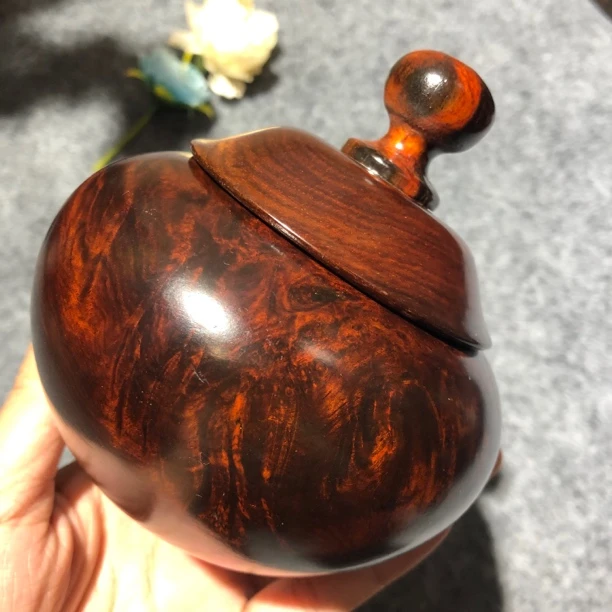 xx3110老挝大红酸枝瘤疤木罐木艺，直径高度约：10.8/11cm，362g