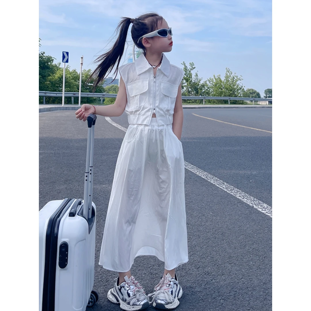 女童套装2024夏季新款儿童洋气时髦工装马甲半身裙两件套大童夏款