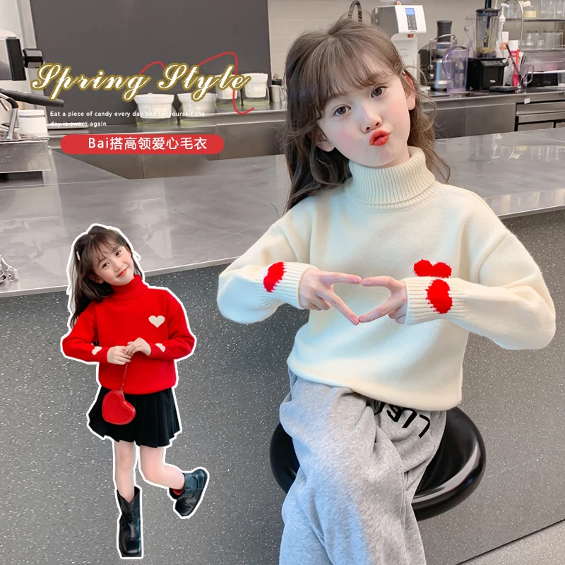 女童毛衣秋冬款加绒加厚高领儿童小女孩小孩中大童冬季打底针织衫